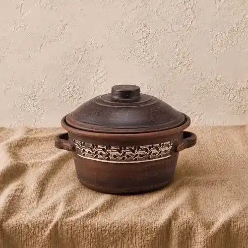 Каструля з натуральної глини з ручками 2л ангоб Каструля з глини з ручками 2л ангоб